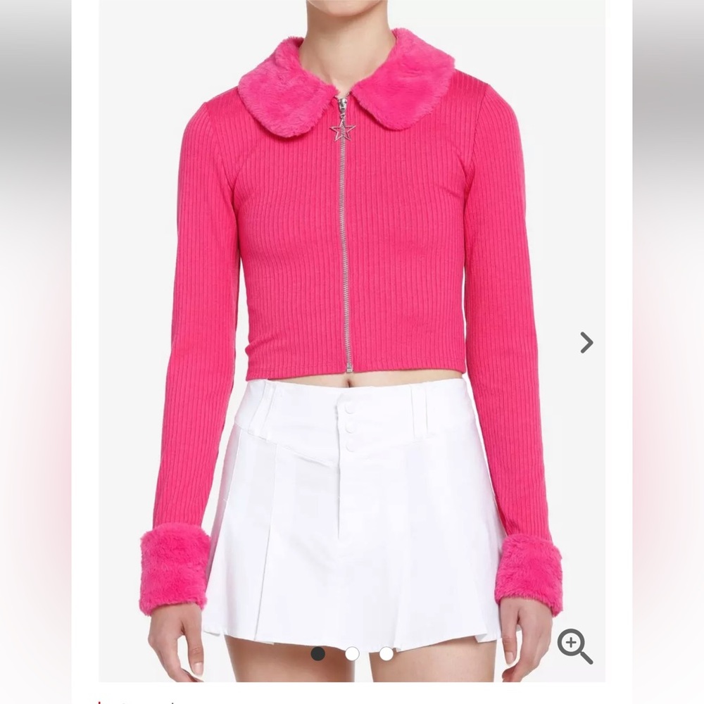 Sweet Society Hot Pink Faux Fur Zipper Long-Sleeve Top